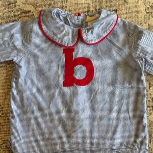 Hannah Blue Gingham Top with Red Trim